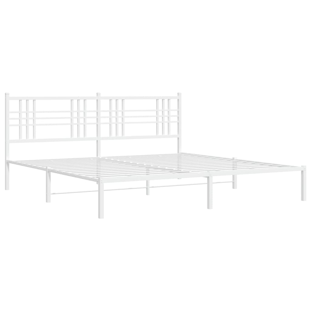 Metal Bed Frame with Headboard White 193x203 cm