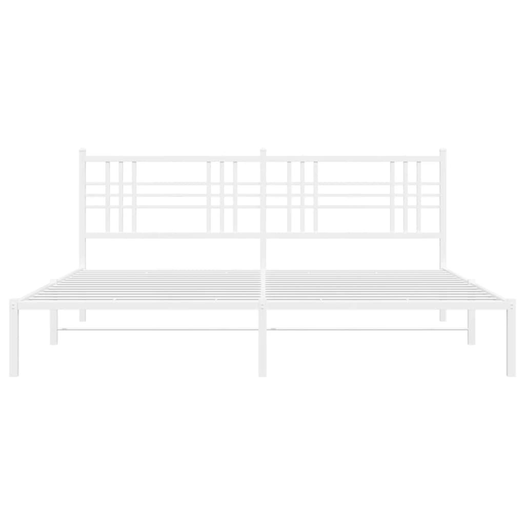 Metal Bed Frame with Headboard White 193x203 cm