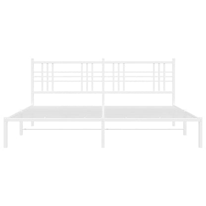 Metal Bed Frame with Headboard White 193x203 cm