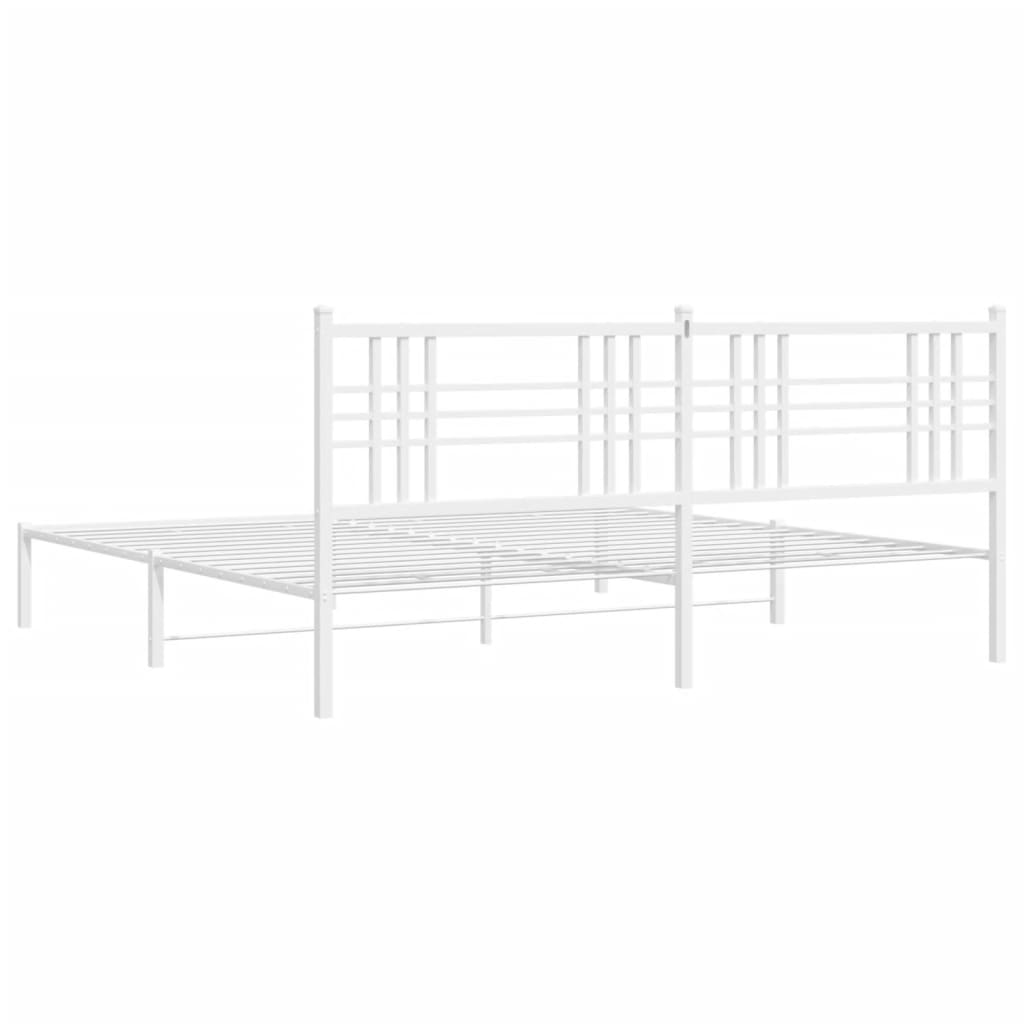 Metal Bed Frame with Headboard White 193x203 cm