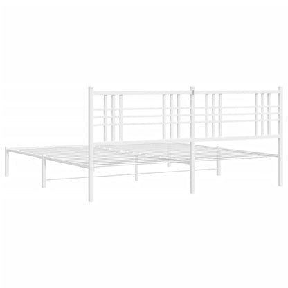 Metal Bed Frame with Headboard White 193x203 cm