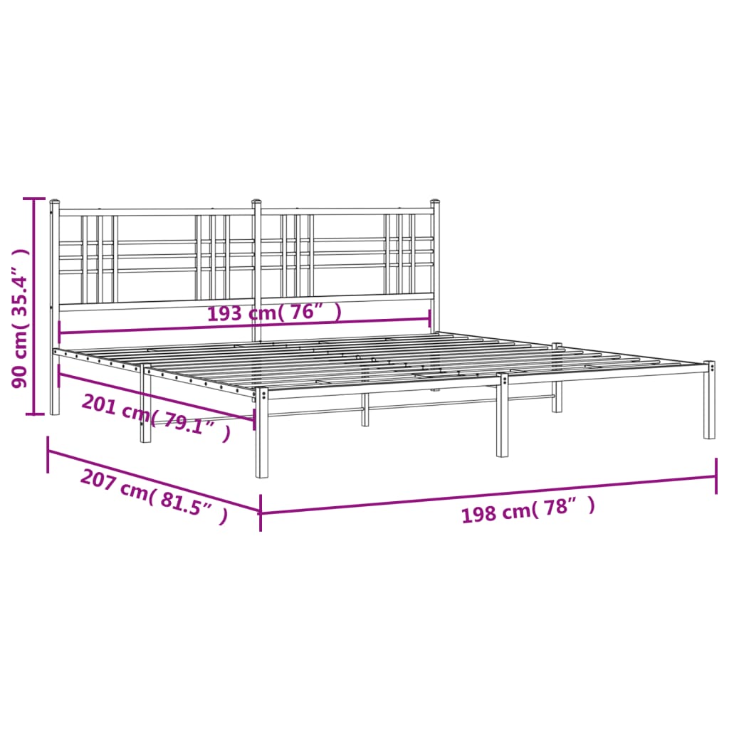 Metal Bed Frame with Headboard White 193x203 cm