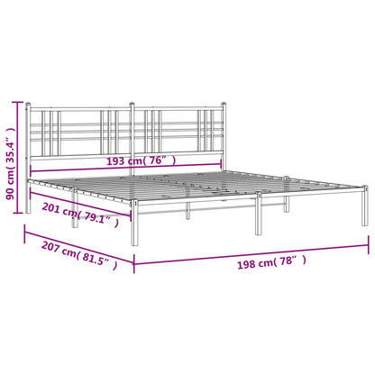 Metal Bed Frame with Headboard White 193x203 cm