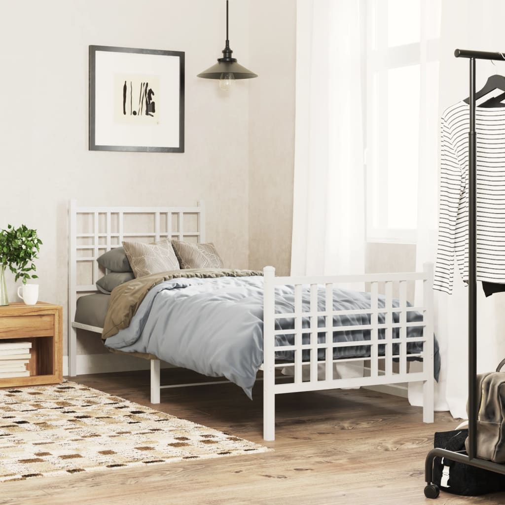 Metal Bed Frame with Headboard and Footboard White 80x200 cm