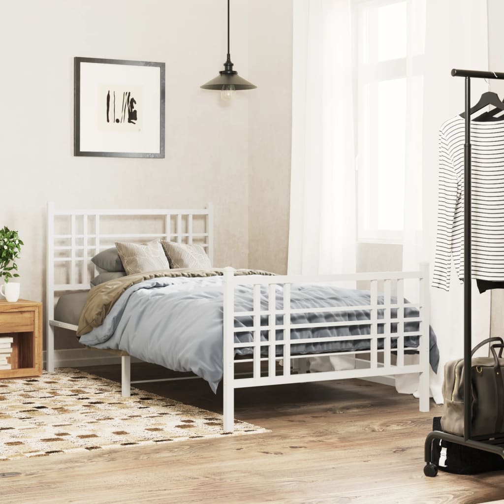 Metal Bed Frame with Headboard and Footboard White 90x190 cm Single