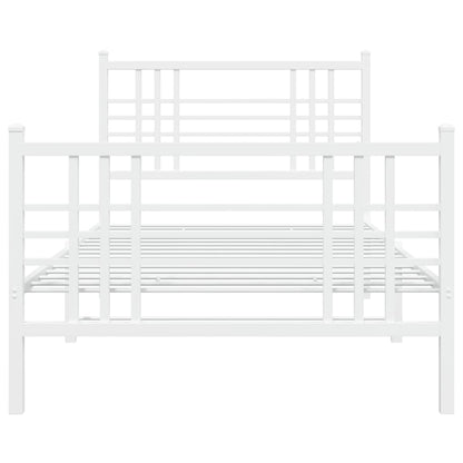 Metal Bed Frame with Headboard and Footboard White 90x190 cm Single