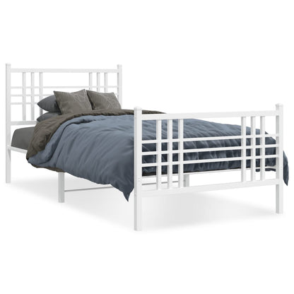 Metal Bed Frame with Headboard and Footboard White 90x190 cm Single