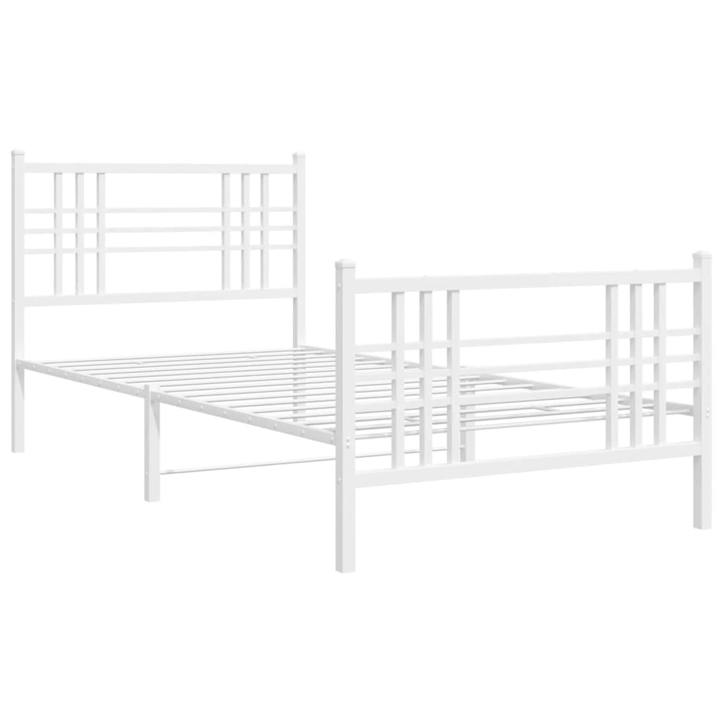 Metal Bed Frame with Headboard and Footboard White 90x200 cm