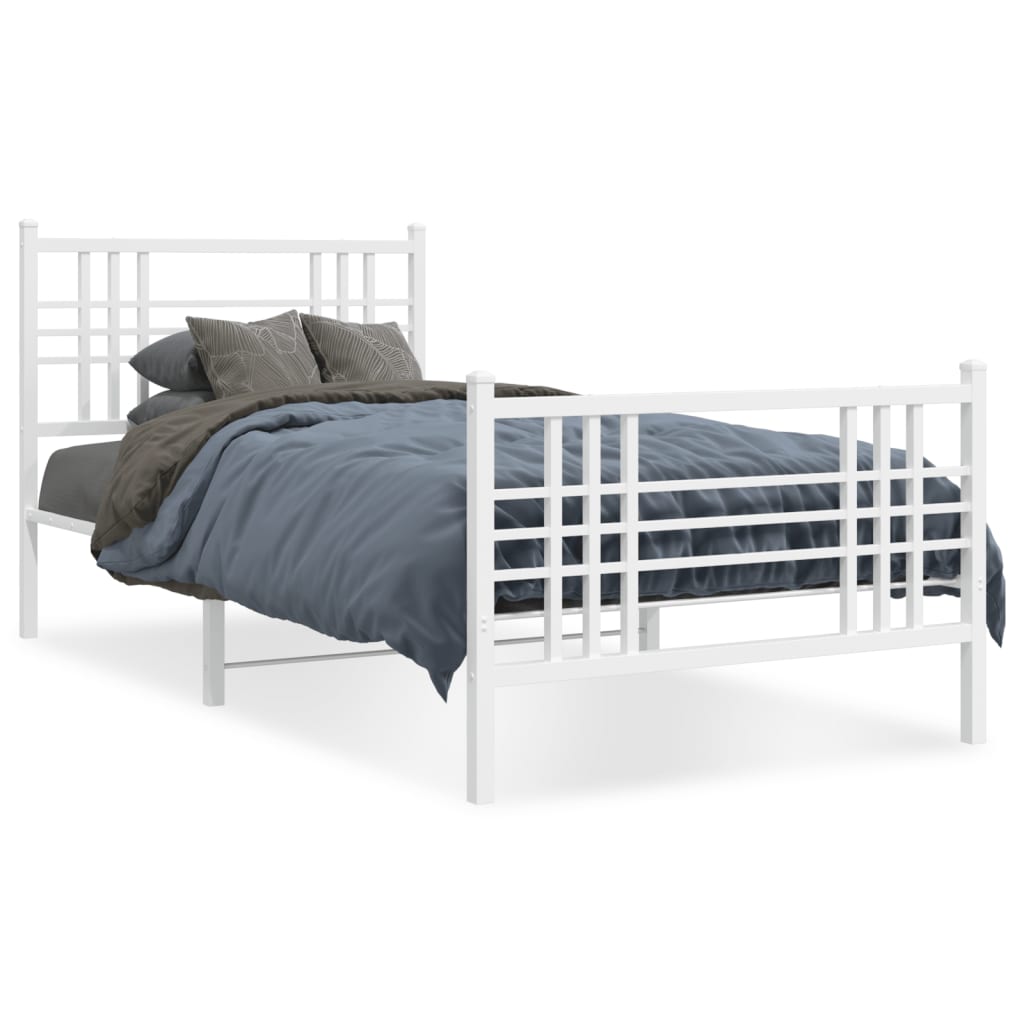 Metal Bed Frame with Headboard and Footboard White 90x200 cm