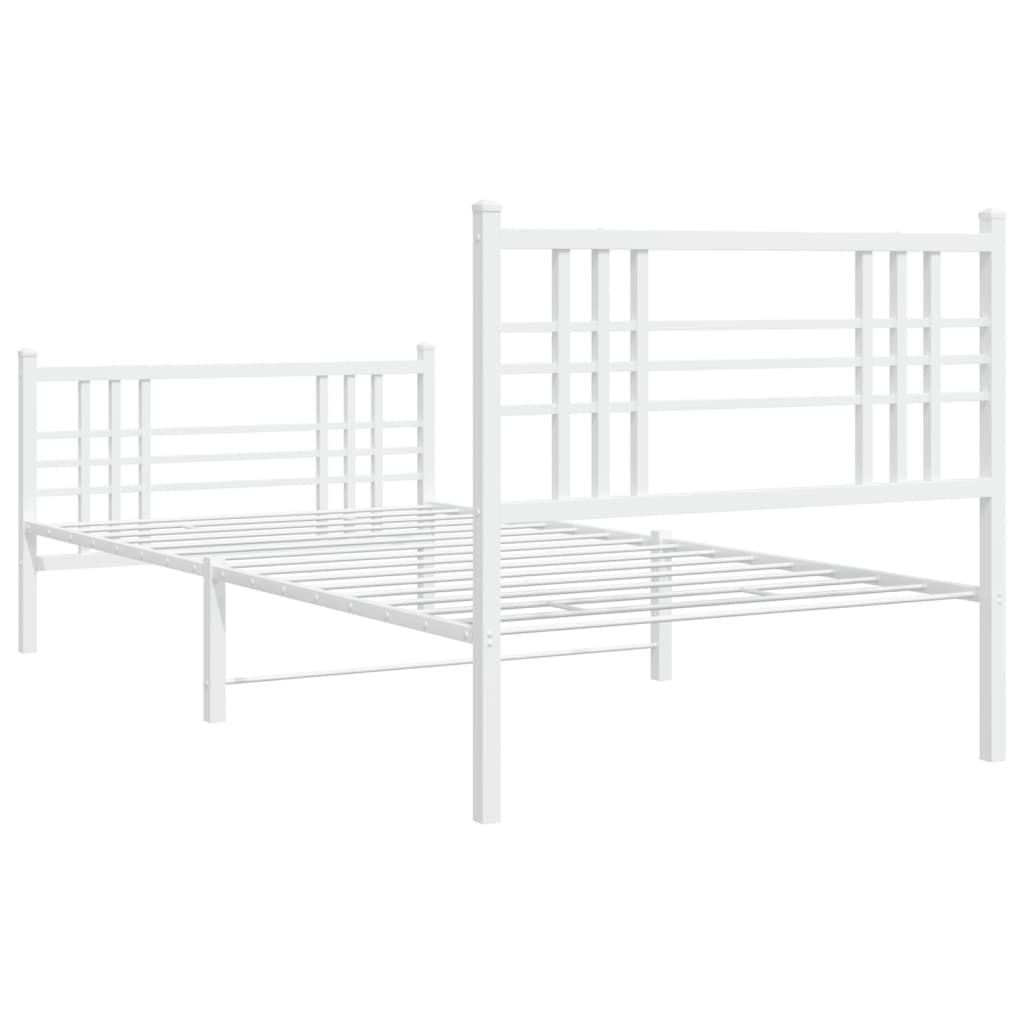 Metal Bed Frame with Headboard and Footboard White 100x190 cm