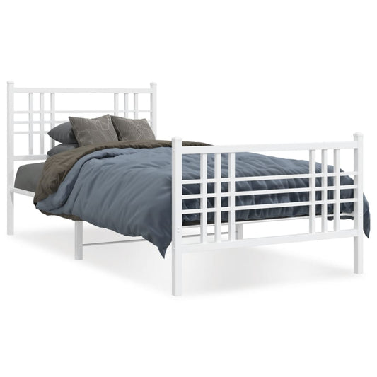 Metal Bed Frame with Headboard and Footboard White 100x200 cm