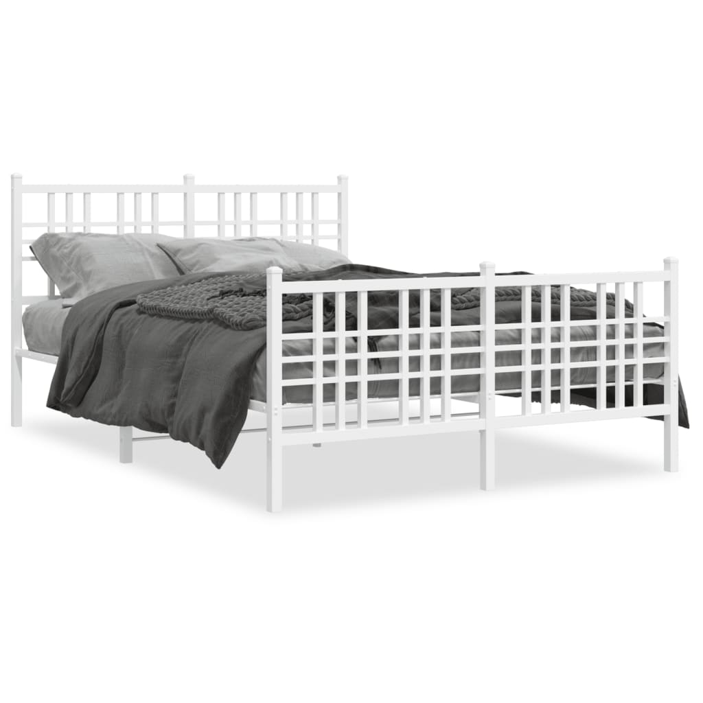 Metal Bed Frame without Mattress with Footboard White 120x190 cm Small Double