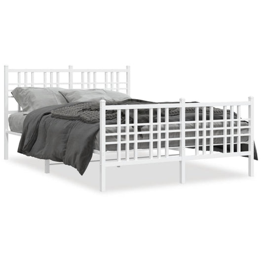 Metal Bed Frame with Headboard and Footboard White 120x200 cm