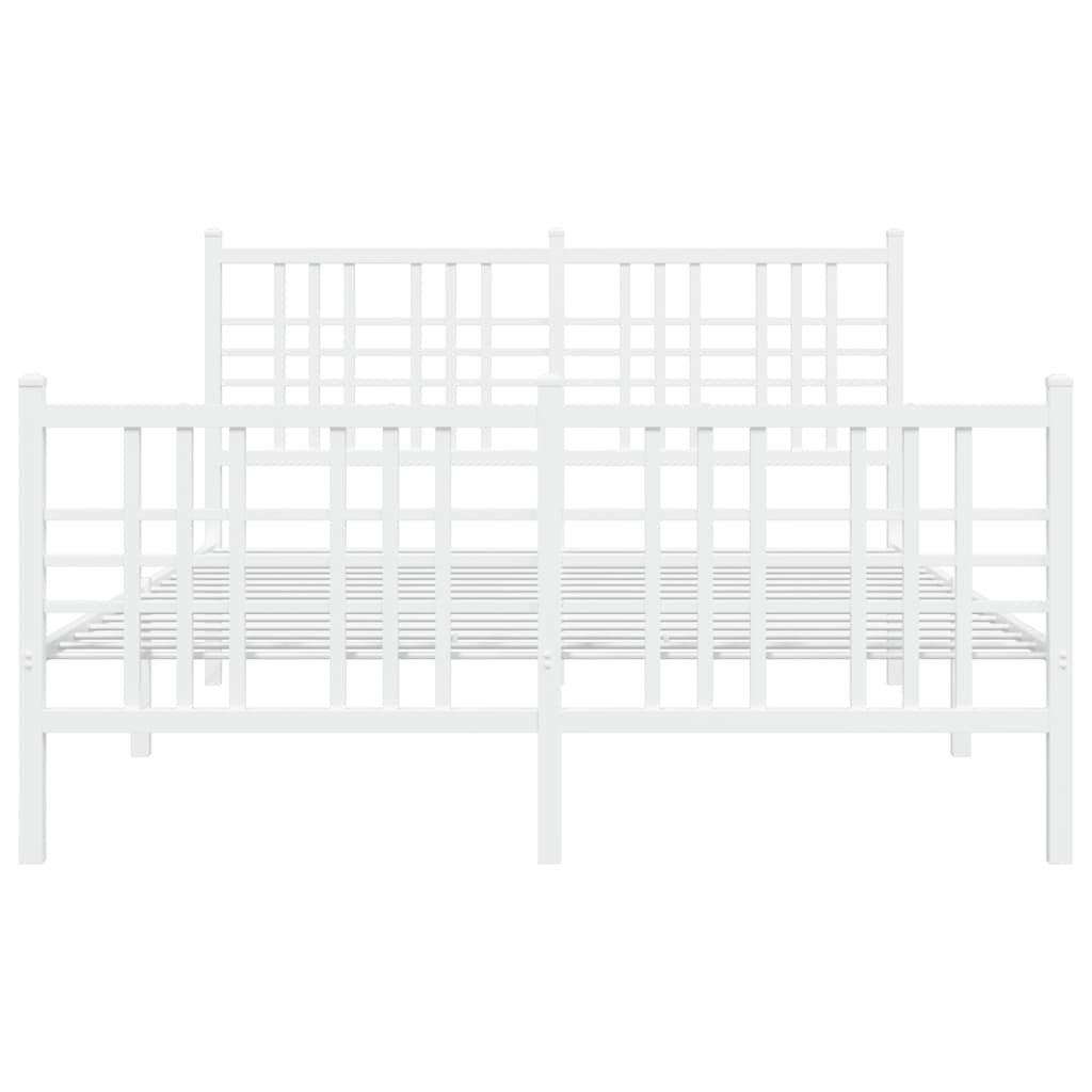 Metal Bed Frame with Headboard and Footboard White 137x190 cm