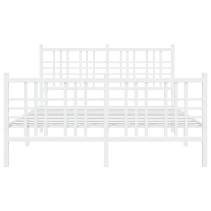 Metal Bed Frame with Headboard and Footboard White 137x190 cm