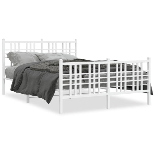 Metal Bed Frame with Headboard and Footboard White 137x190 cm