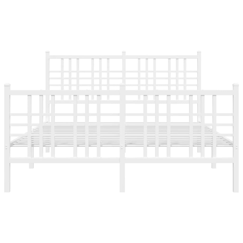 Metal Bed Frame with Headboard and Footboard White 140x190 cm