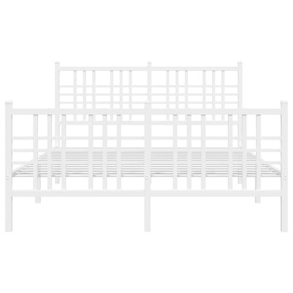 Metal Bed Frame with Headboard and Footboard White 140x190 cm