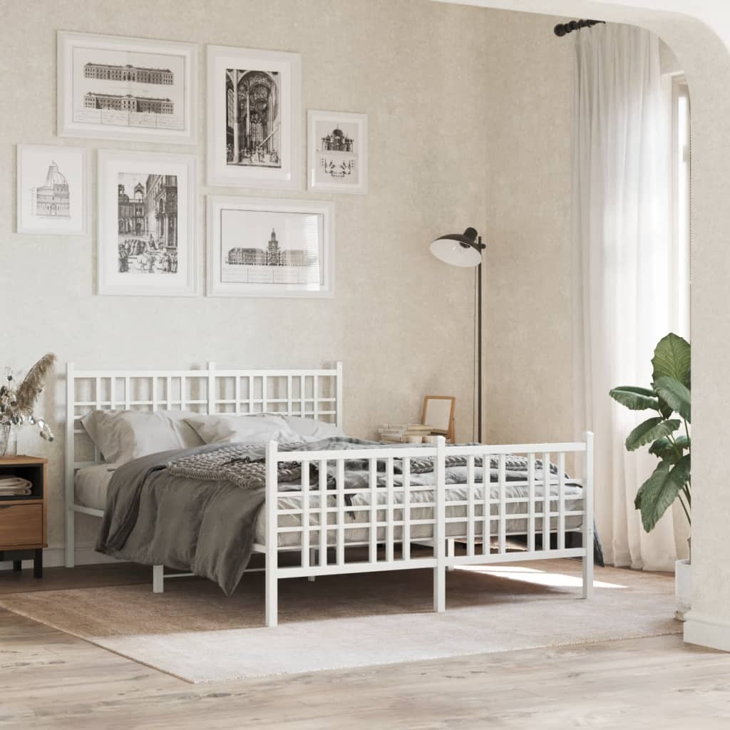 Metal Bed Frame with Headboard and Footboard White 140x200 cm