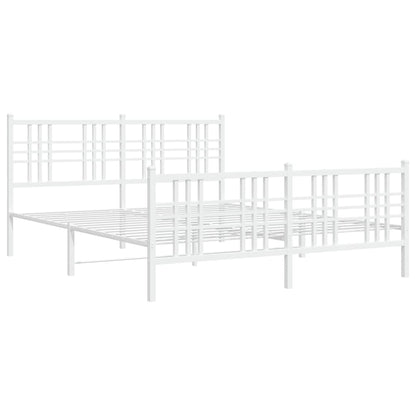 Metal Bed Frame with Headboard and Footboard White 150x200 cm King Size