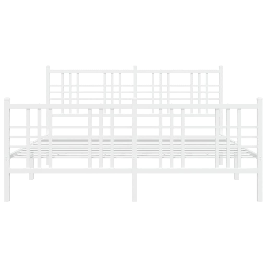 Metal Bed Frame with Headboard and Footboard White 150x200 cm King Size