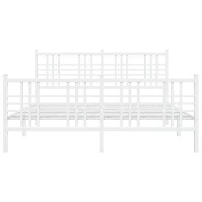 Metal Bed Frame with Headboard and Footboard White 150x200 cm King Size