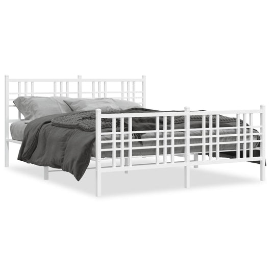 Metal Bed Frame with Headboard and Footboard White 150x200 cm King Size