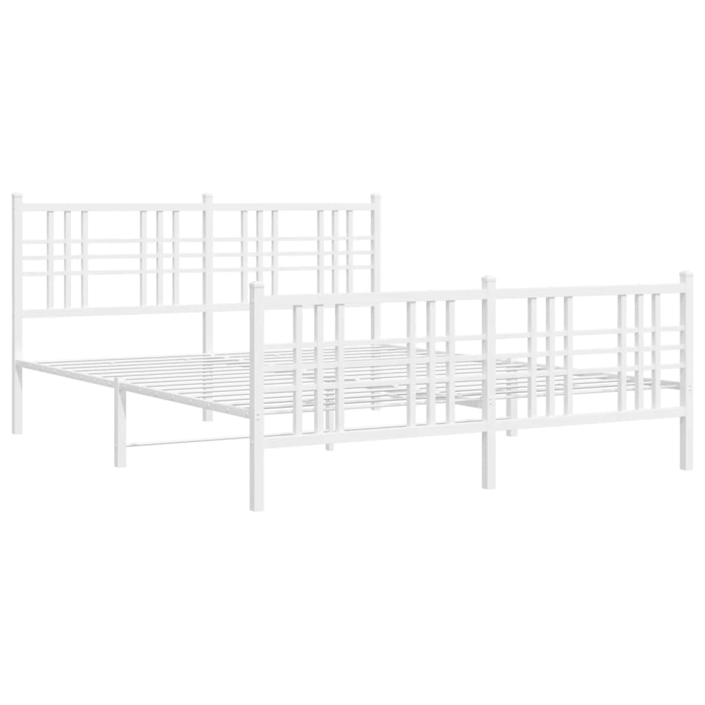 Metal Bed Frame with Headboard and Footboard White 160x200 cm