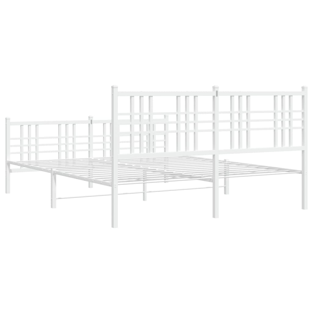 Metal Bed Frame with Headboard and Footboard White 160x200 cm