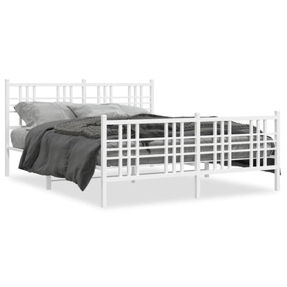 Metal Bed Frame with Headboard and Footboard White 160x200 cm