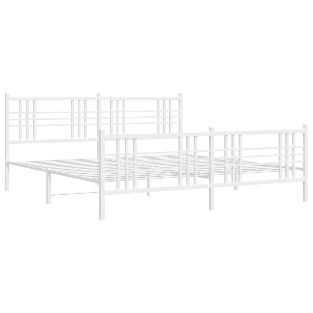 Metal Bed Frame with Headboard and Footboard White 180x200 cm Super King