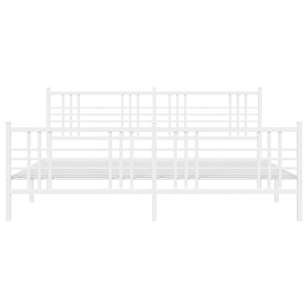 Metal Bed Frame with Headboard and Footboard White 180x200 cm Super King