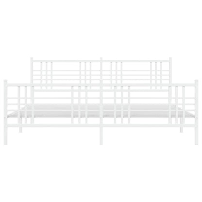 Metal Bed Frame with Headboard and Footboard White 180x200 cm Super King