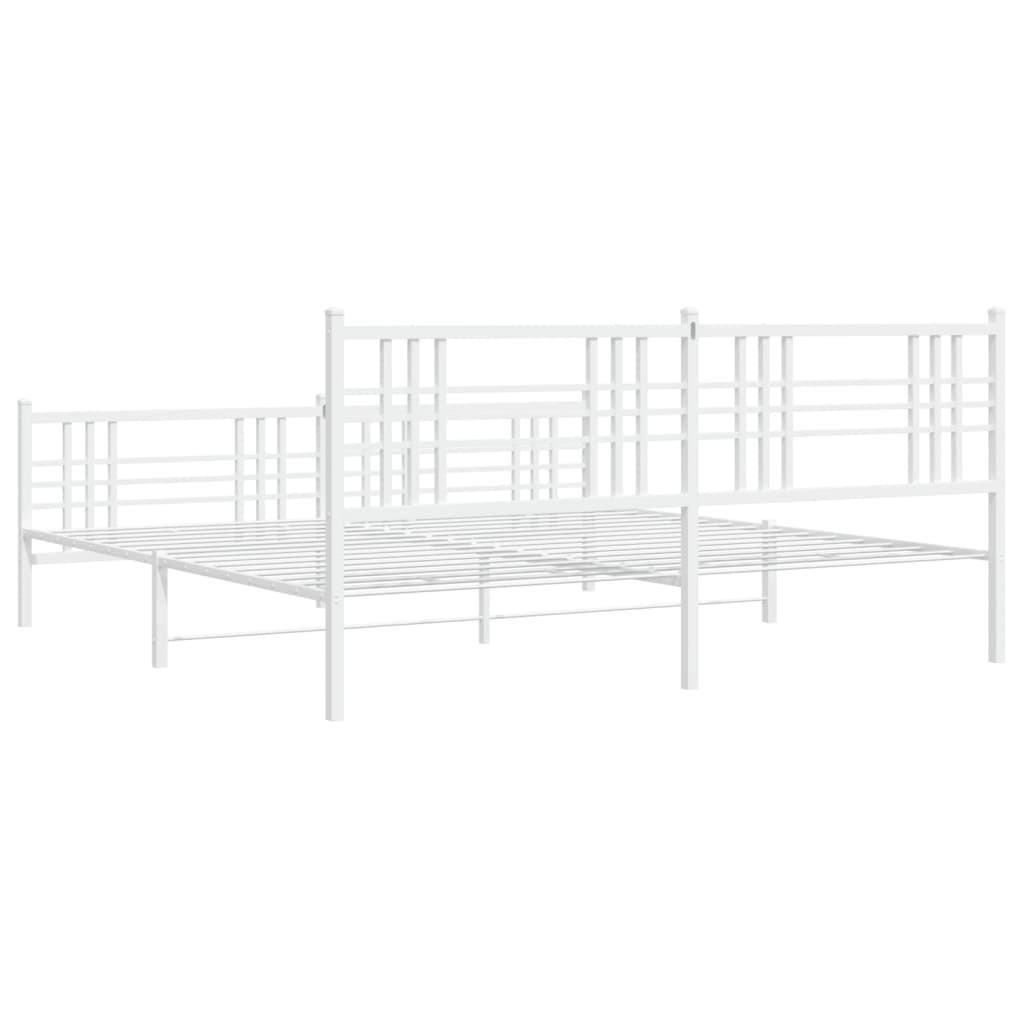 Metal Bed Frame with Headboard and Footboard White 180x200 cm Super King