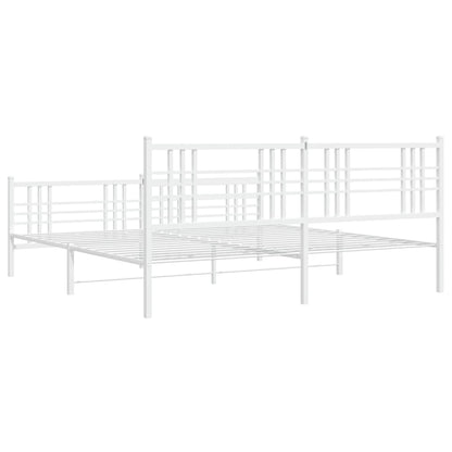 Metal Bed Frame with Headboard and Footboard White 180x200 cm Super King