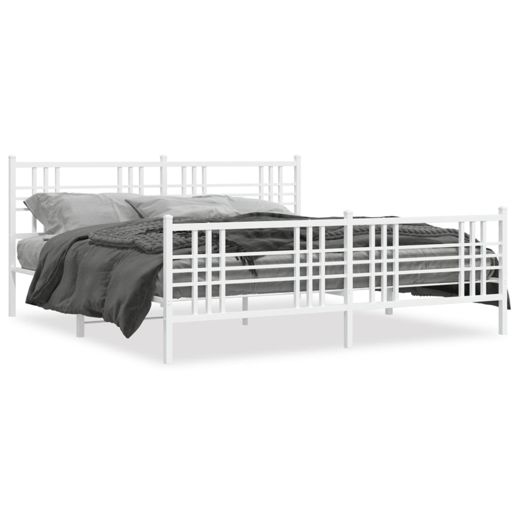 Metal Bed Frame with Headboard and Footboard White 180x200 cm Super King