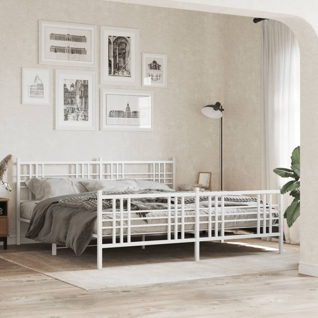 Metal Bed Frame with Headboard and Footboard White 183x213 cm