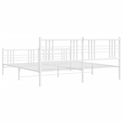 Metal Bed Frame with Headboard and Footboard White 183x213 cm