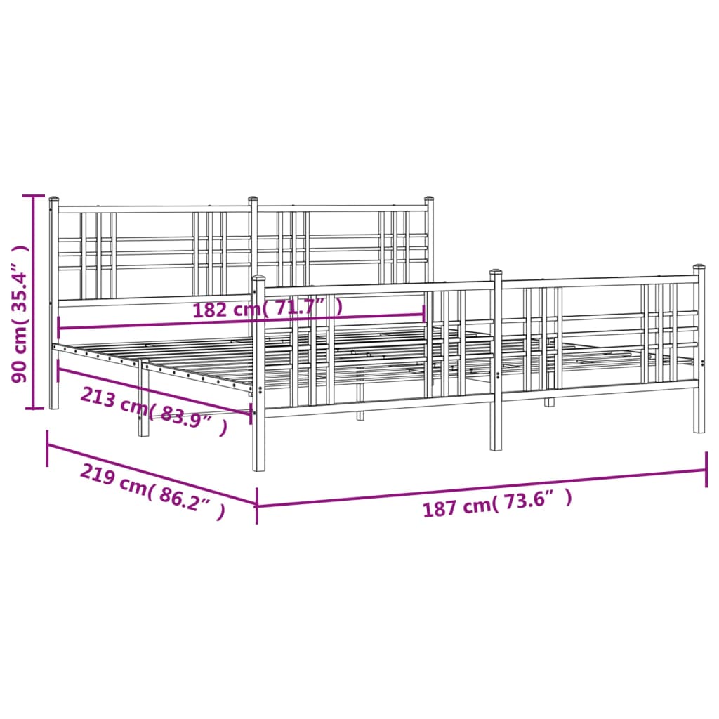 Metal Bed Frame with Headboard and Footboard White 183x213 cm