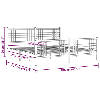 Metal Bed Frame with Headboard and Footboard White 200x200 cm