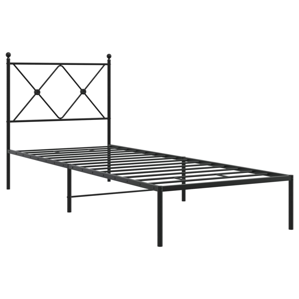 Metal Bed Frame with Headboard Black 75x190 cm Small Single