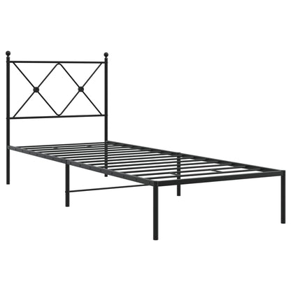 Metal Bed Frame with Headboard Black 75x190 cm Small Single