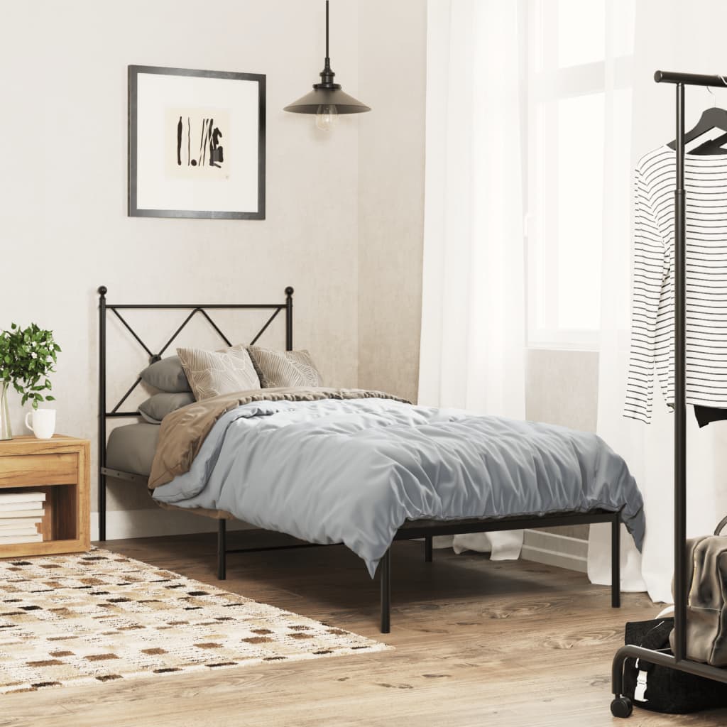 Metal Bed Frame with Headboard Black 75x190 cm Small Single