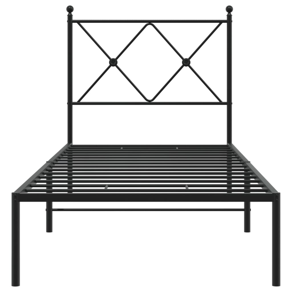 Metal Bed Frame with Headboard Black 75x190 cm Small Single