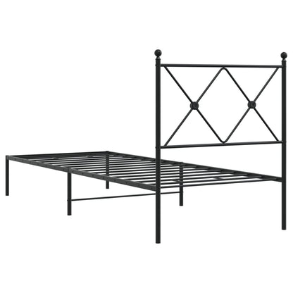 Metal Bed Frame with Headboard Black 75x190 cm Small Single