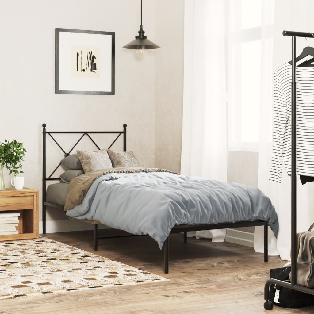 Metal Bed Frame with Headboard Black 80x200 cm