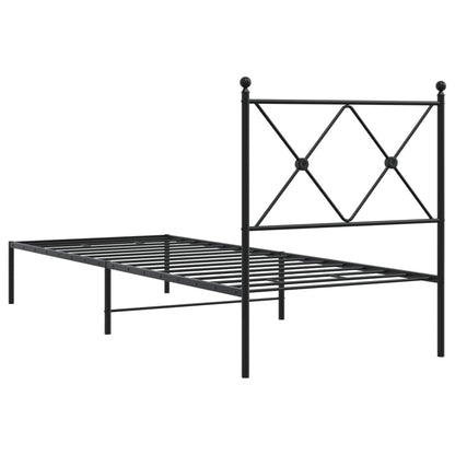 Metal Bed Frame with Headboard Black 80x200 cm