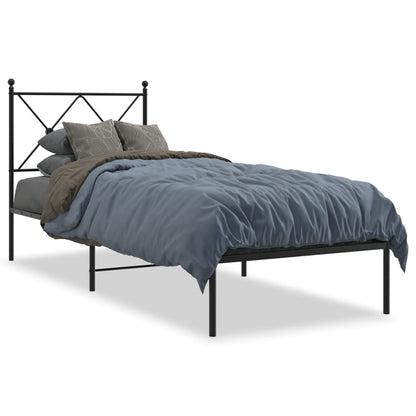 Metal Bed Frame with Headboard Black 80x200 cm