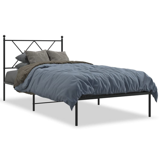 Metal Bed Frame with Headboard Black 90x190 cm Single