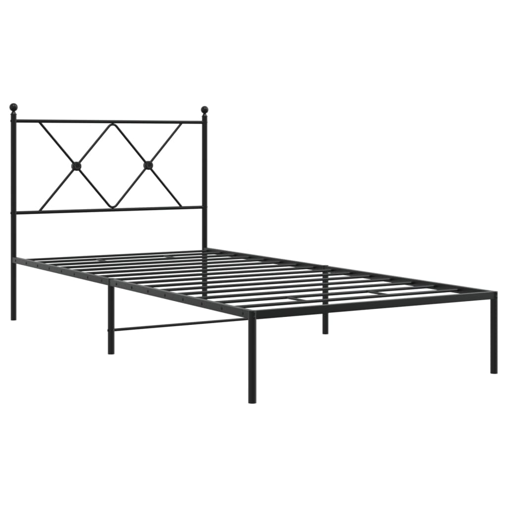 Metal Bed Frame with Headboard Black 90x200 cm